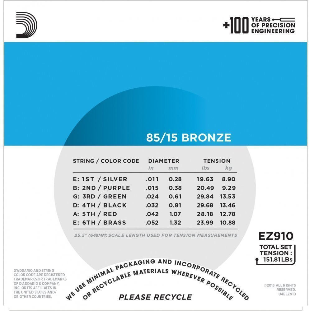 Galerijní obrázek č.1 Tvrdost .011 D'ADDARIO EZ910 80/15 Bronze Mid Light - .011 - .052