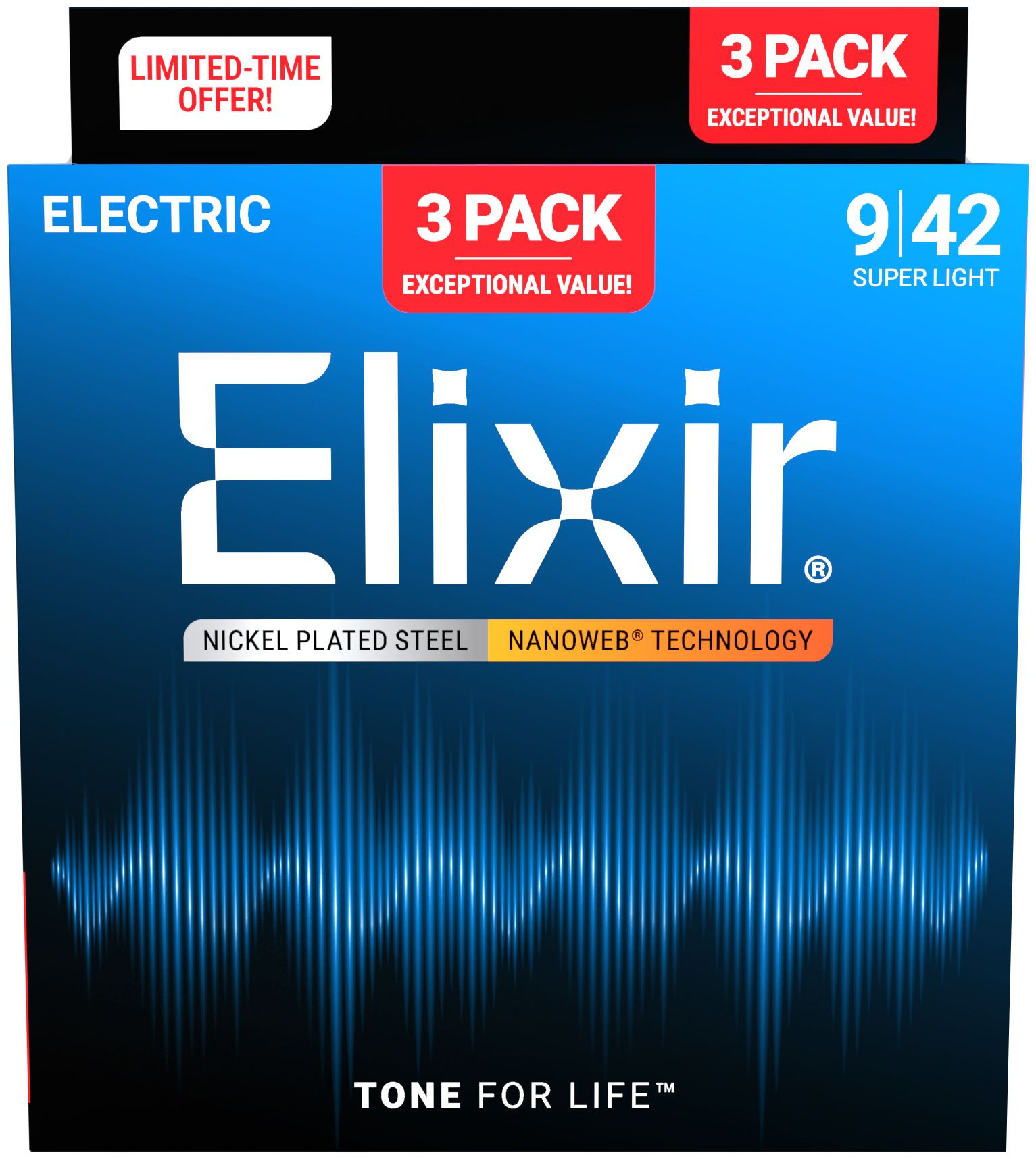 Hlavní obrázek Tvrdost .009 ELIXIR 16566 Nanoweb Super Light (09-42) 3-pack
