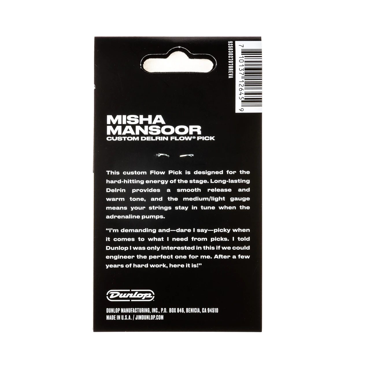 Galerijní obrázek č.4 Tvrdost do 0.70 DUNLOP MISHA MANSOOR CUSTOM DELRIN FLOW PICK LIVE .65MM 6 ks