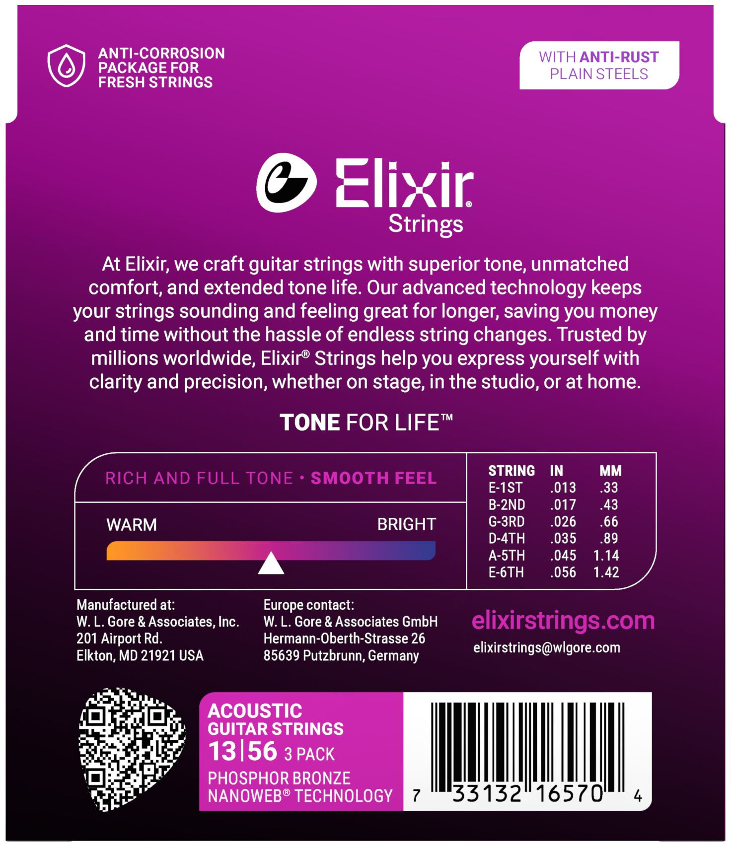 Galerijní obrázek č.1 Tvrdost .013 ELIXIR 16570 Nanoweb Phosphor Bronze Medium (13-56) 3-pack