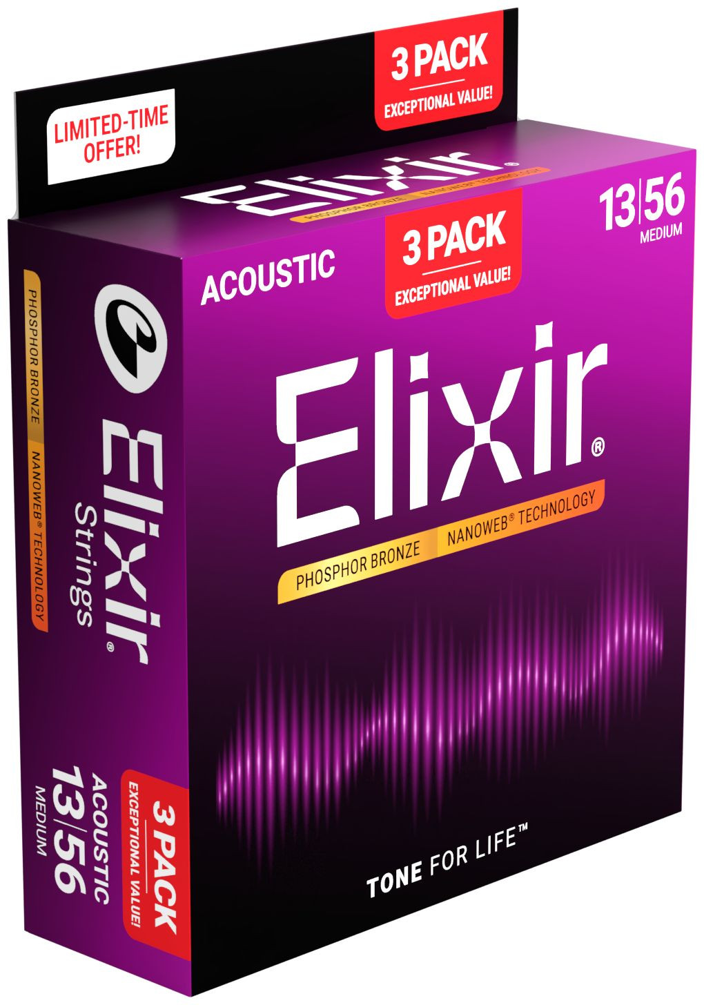 Galerijní obrázek č.2 Tvrdost .013 ELIXIR 16570 Nanoweb Phosphor Bronze Medium (13-56) 3-pack