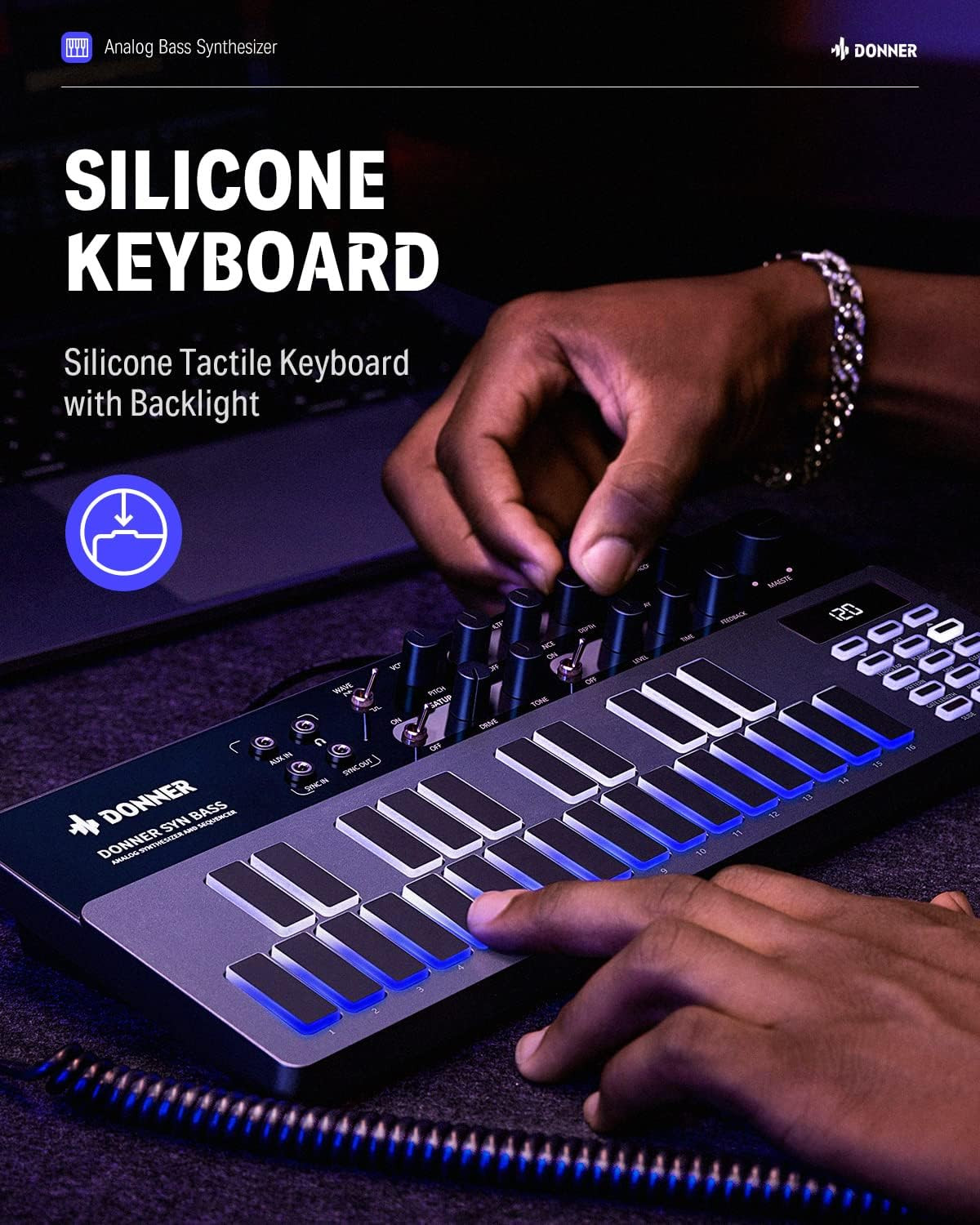 Galerijní obrázek č.3 Syntezátory, varhany, virtuální nástroje DONNER B1 Analog Bass Synthesizer & Sequencer