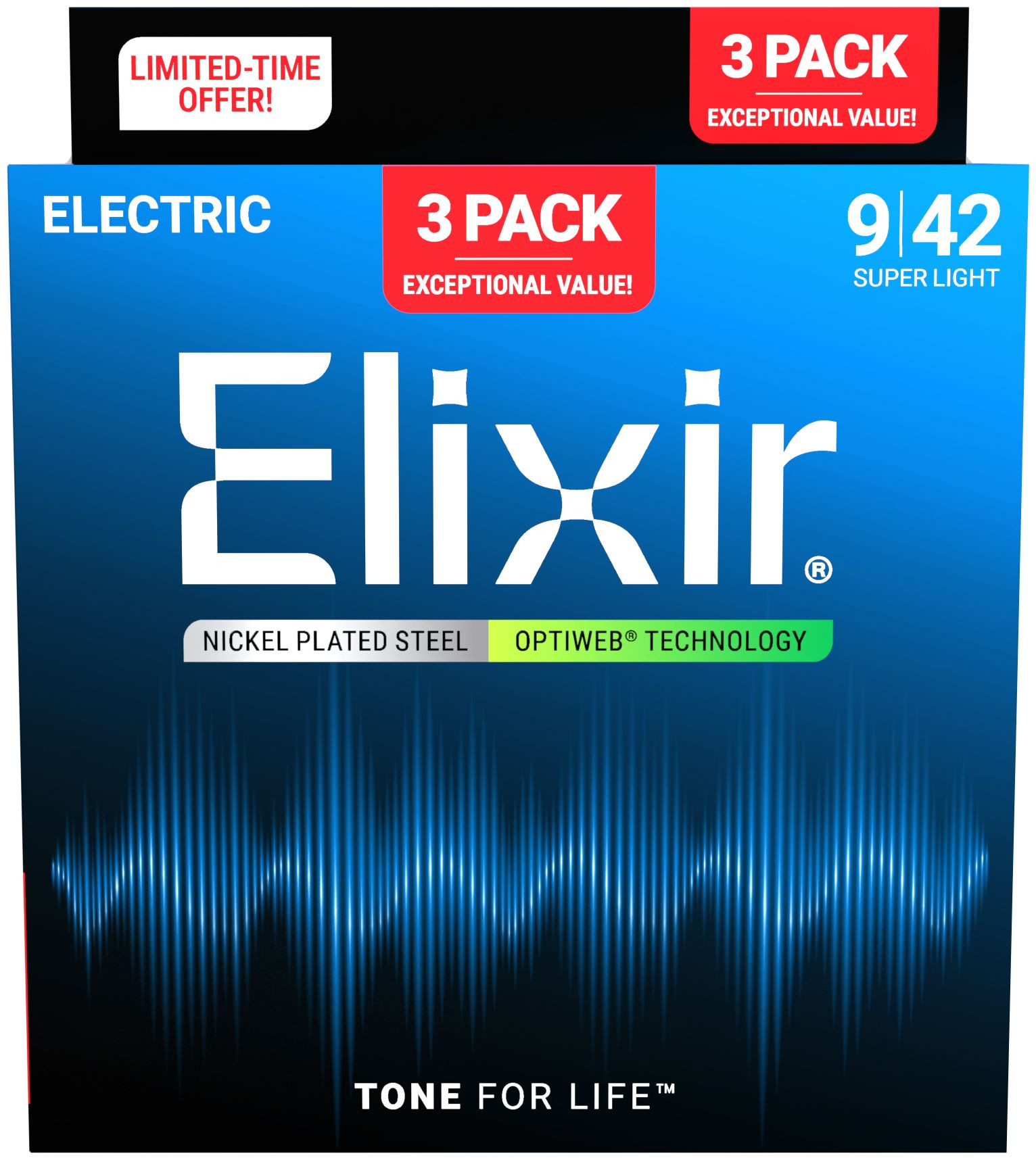 Hlavní obrázek Tvrdost .009 ELIXIR 16571 Optiweb Super Light (9-42) 3-pack