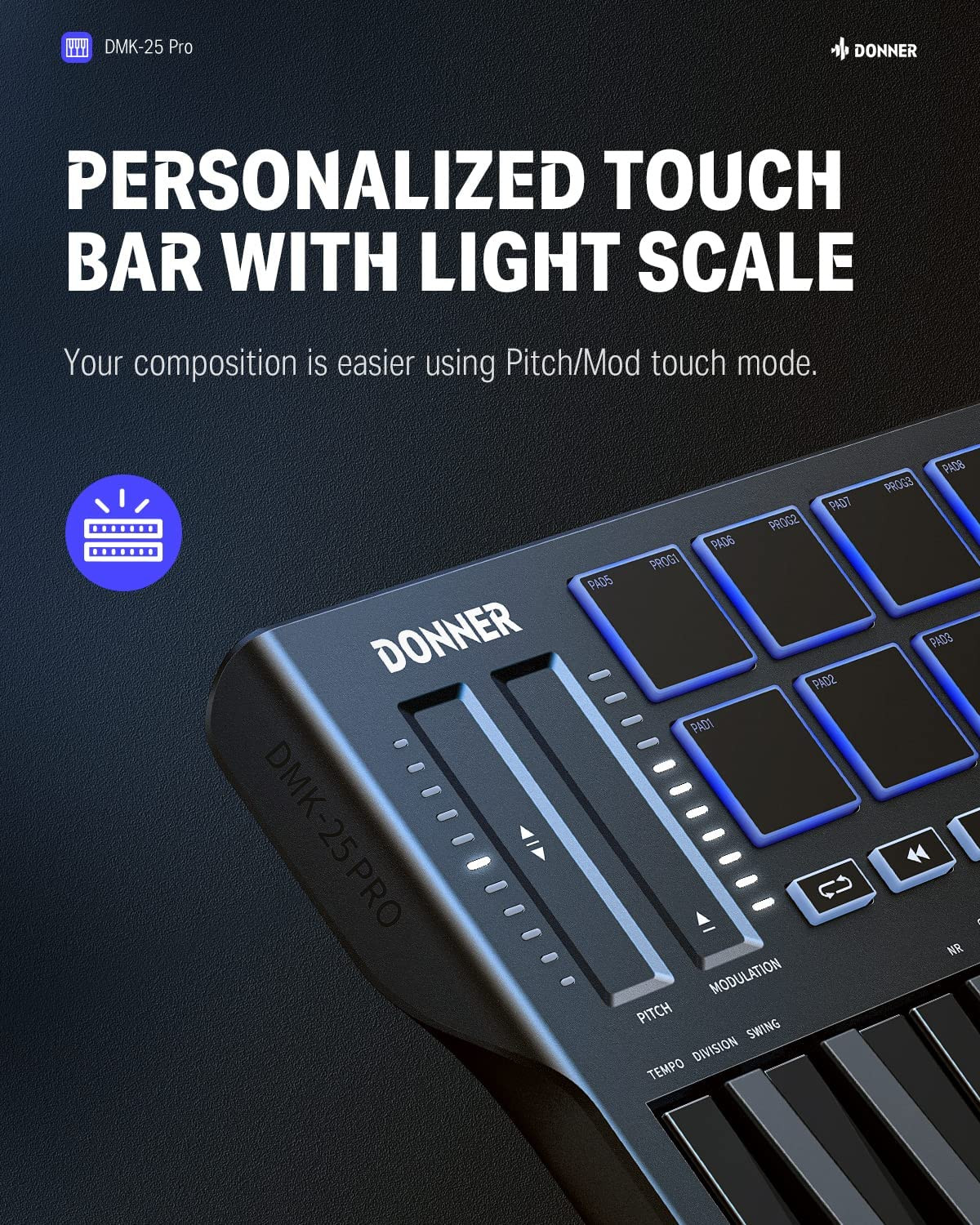 Galerijní obrázek č.5 MIDI keyboardy DONNER DMK-25 Pro