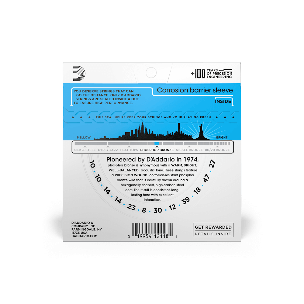Galerijní obrázek č.1 Pro dvanáctistrunnou kytaru D'ADDARIO EJ38 Phosphor Bronze 12 Light - .010 - .047