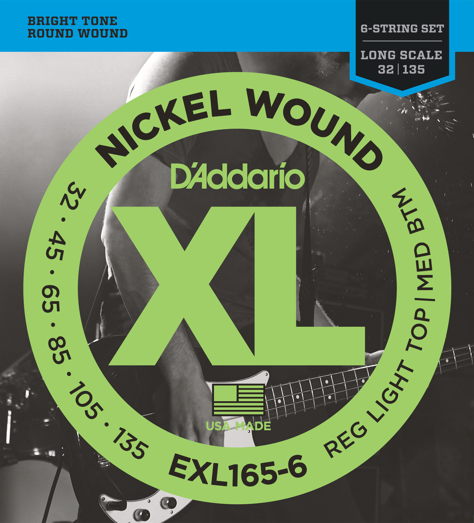Hlavní obrázek Vícestrunné a ostatní sady pro baskytaru D'ADDARIO EXL165-6 Regular Light Top/Medium Bottom - .032 - .135