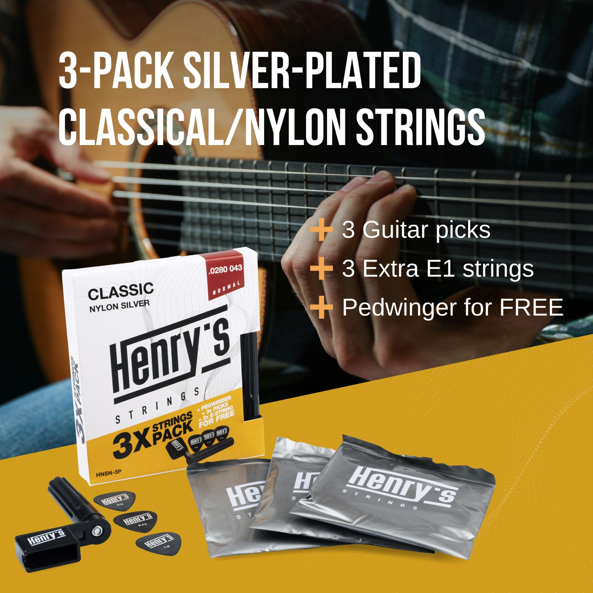Galerijní obrázek č.2 Normal tension HENRY’S HNSN-3P Nylon Silver 0280 043, 3pack set