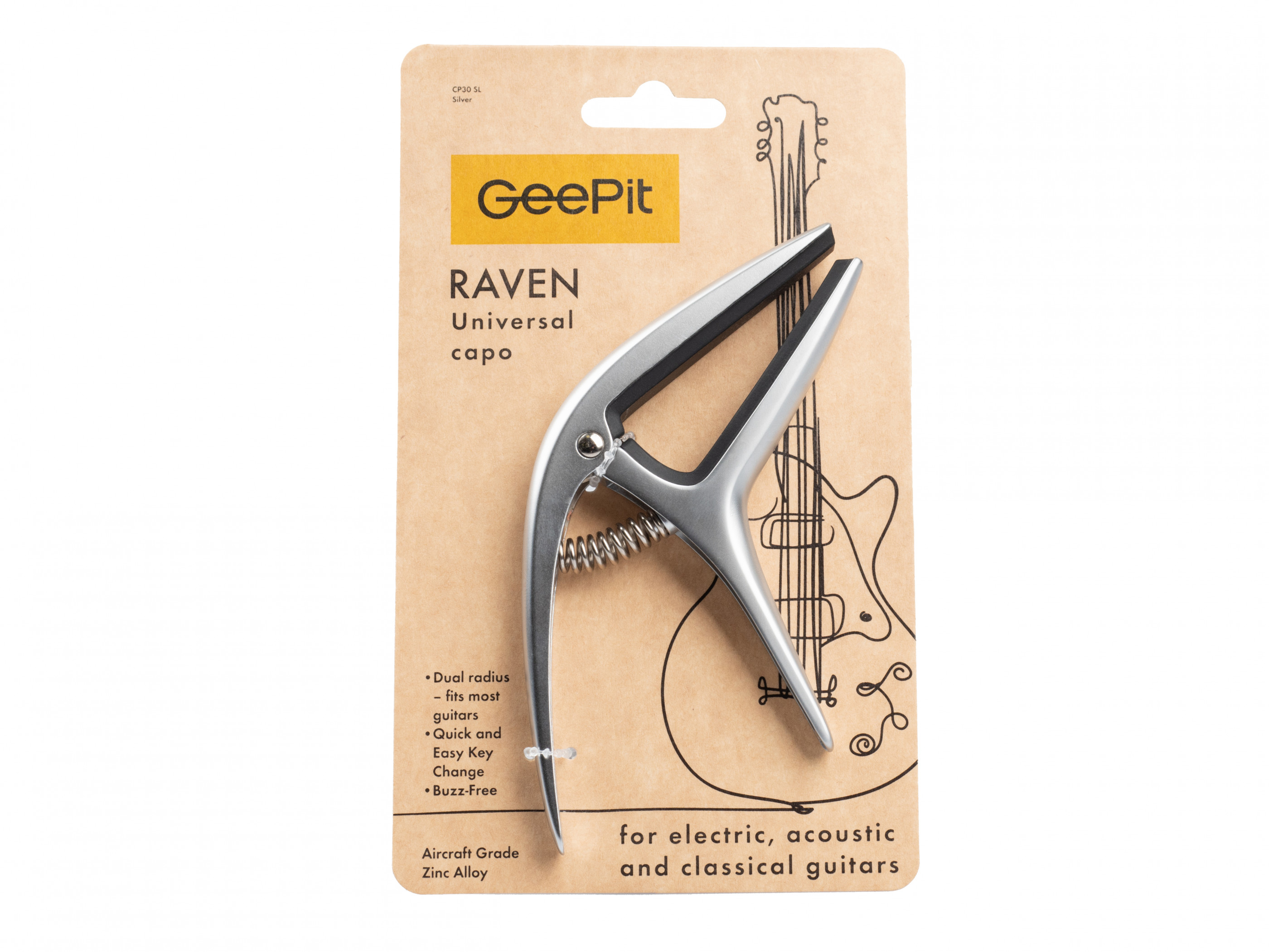 Hlavní obrázek Kapodastry pro akustické a elektrické kytary GEEPIT Raven Silver