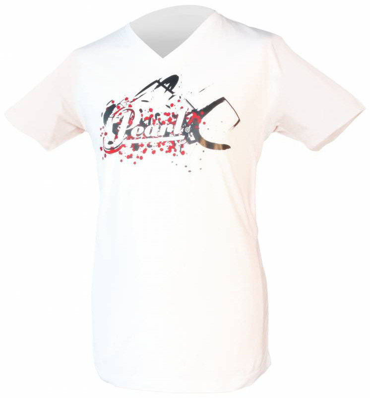 Hlavní obrázek Oblečení a dárkové předměty PEARL W1043 White V-Neck T-shirt Splatter Logo - velikost M Uni-Sex