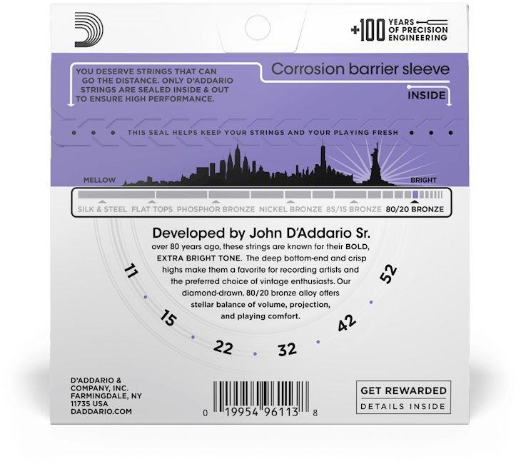 Galerijní obrázek č.1 Tvrdost .011 D'ADDARIO EJ13 Bronze Custom Light 11-52