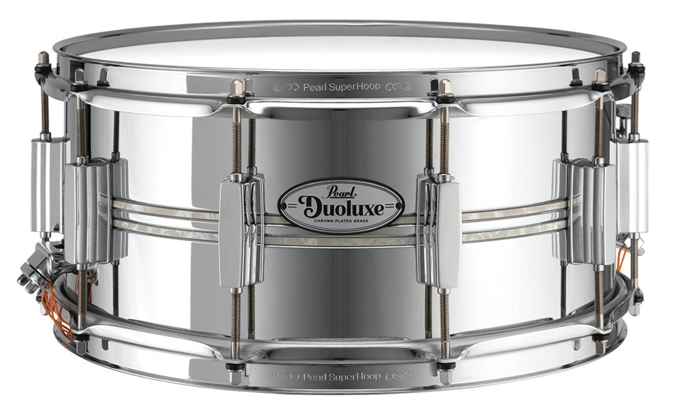 Hlavní obrázek 14" PEARL DUX1465BR/405 Duoluxe 14”x6,5” - Jupiter Alloy Chrome/Brass / Nicotine White Marine Pearl Inlays