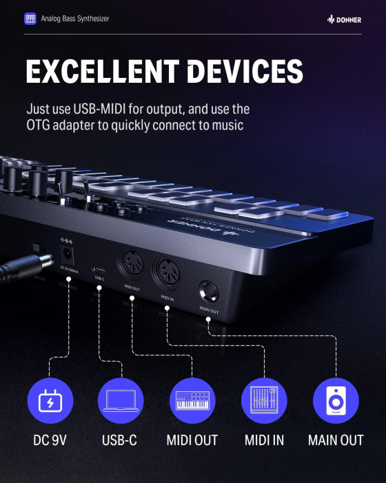Hlavní obrázek Syntezátory, varhany, virtuální nástroje DONNER B1 Analog Bass Synthesizer & Sequencer