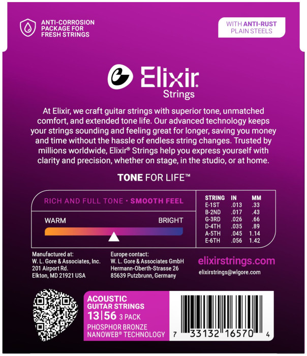 Hlavní obrázek Tvrdost .013 ELIXIR 16570 Nanoweb Phosphor Bronze Medium (13-56) 3-pack