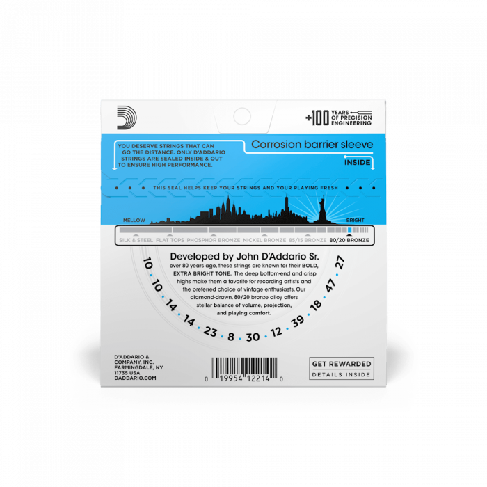 Hlavní obrázek Pro dvanáctistrunnou kytaru D'ADDARIO EJ36 80/20 Bronze 12 Light - .010 - .047