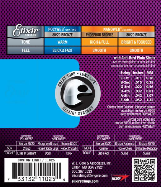 Hlavní obrázek Tvrdost .011 ELIXIR 11025 Custom Light .11 - .52