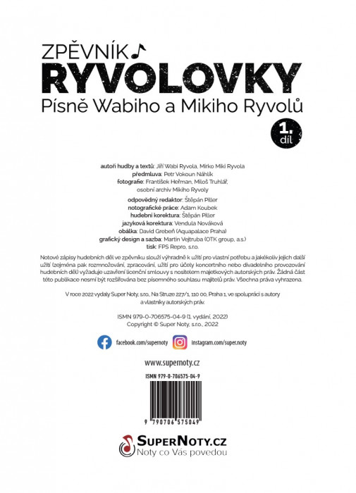 Hlavní obrázek Zpěvníky a učebnice PUBLIKACE Zpěvník Ryvolovky - Písně Wabiho a Mikiho Ryvolů - 1. díl