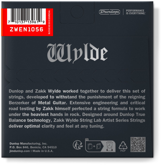 Hlavní obrázek Tvrdost .010 DUNLOP Zakk Wylde String Lab Electric Guitar Strings .10 - .56