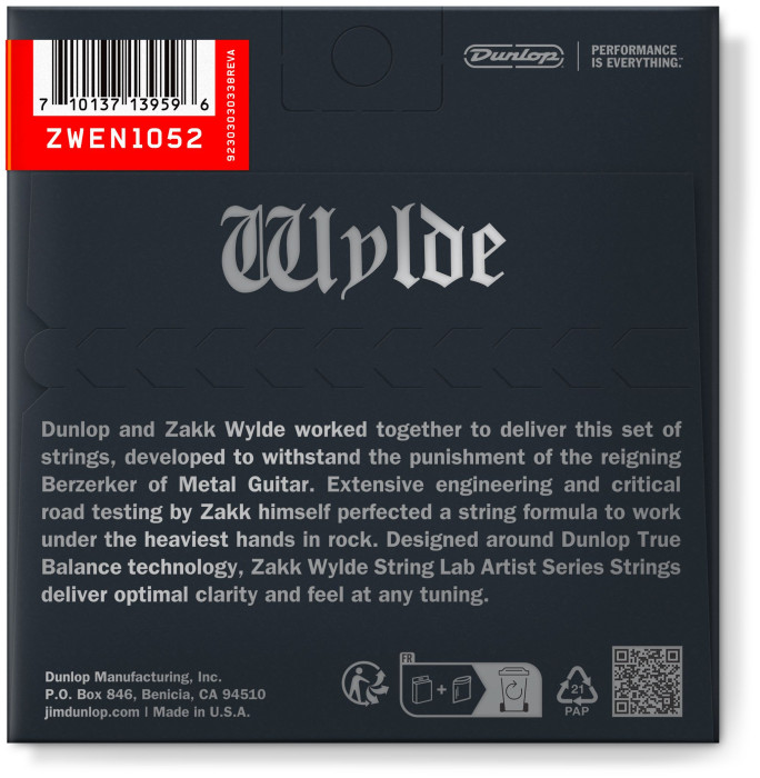 Hlavní obrázek Tvrdost .010 DUNLOP Zakk Wylde String Lab Electric Guitar Strings .10 - .52