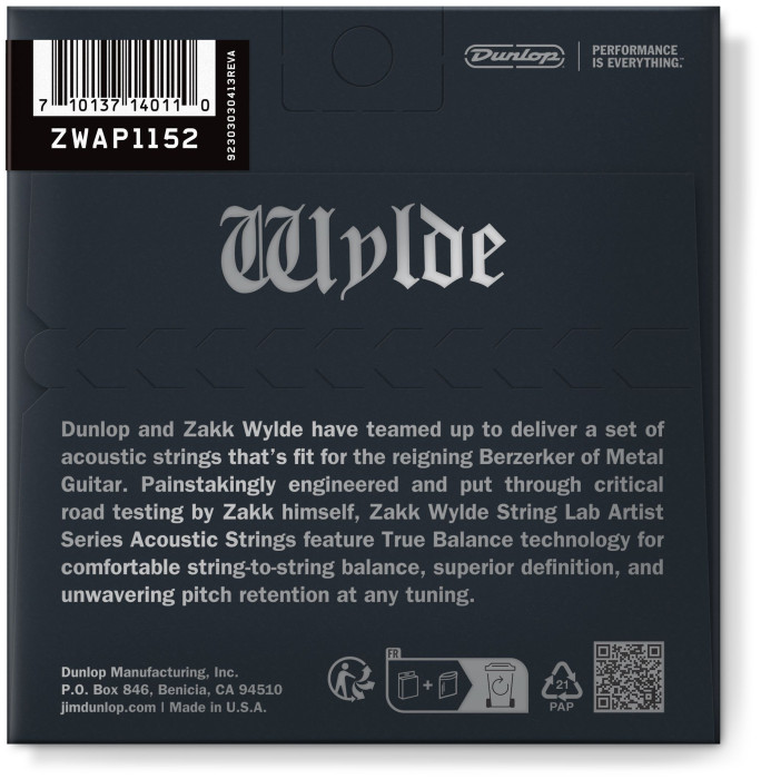 Hlavní obrázek Tvrdost .011 DUNLOP Zakk Wylde String Lab Acoustic Guitar Strings .11 - .52