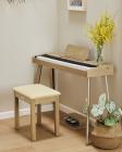 Galerijní obrázek č.4 Stoličky a sedáky DONNER Light Wood Color Piano Bench with High-Density Suede Cushion - Beige